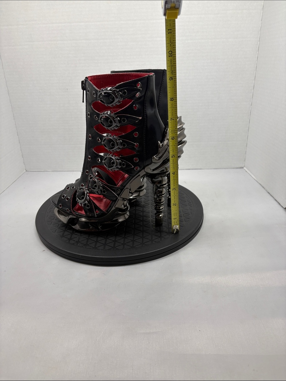 Gothic Black & Red Strappy High Heel Booties - Picture 7 of 7